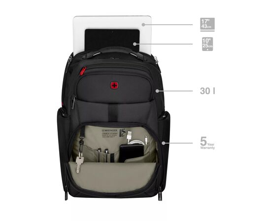Рюкзак для ноутбука Wenger 17" New Icons, Meteor, Black (653188), изображение 3 Рюкзак для ноутбука Wenger 17" New Icons, Meteor, Black (653188), изображение 3