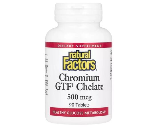Минералы Natural Factors Хром GTF Хелат, 500 мкг, Chromium GTF Chelate, 90 таблеток (NFS-01630)