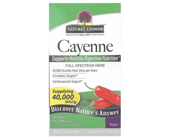 Травы Nature's Answer Кайенский перец, Cayenne, 90 вегетарианских капсул (NTA-16150)