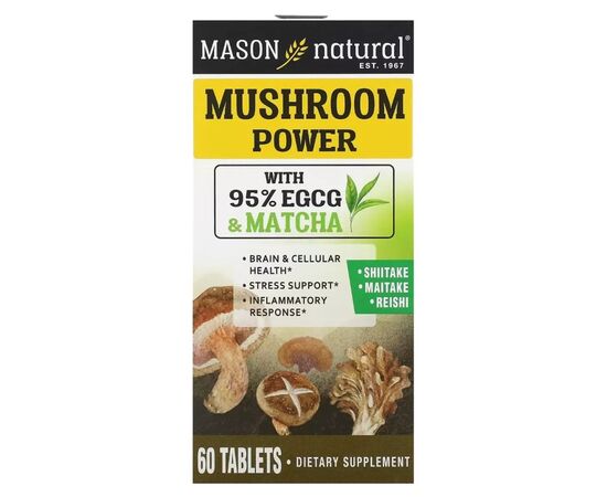 Травы Mason Natural Грибы для Здоровья мозга и клеток, Mushroom Power, 60 таблеток (MAV-18465)