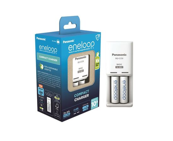 Зарядное устройство для аккумуляторов Panasonic Compact Charger + Eneloop 2AA 2000 mAh (K-KJ50MCD20E), изображение 2 Зарядное устройство для аккумуляторов Panasonic Compact Charger + Eneloop 2AA 2000 mAh (K-KJ50MCD20E), изображение 2