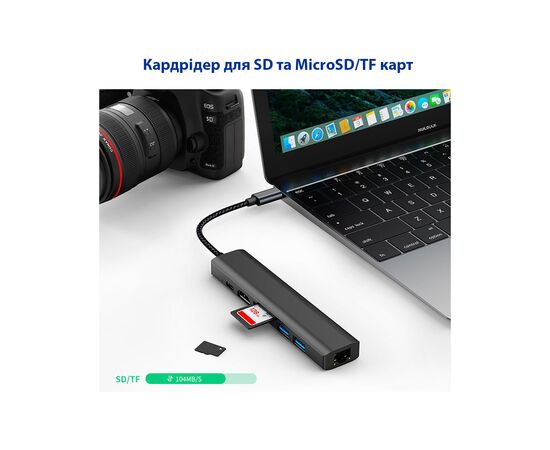 Концентратор Dynamode 7-in-1 USB-C to HDTV 4K/30Hz, 2хUSB3.0, RJ45, USB-C PD 100W, SD/MicroSD (BYL-2303), изображение 10 Концентратор Dynamode 7-in-1 USB-C to HDTV 4K/30Hz, 2хUSB3.0, RJ45, USB-C PD 100W, SD/MicroSD (BYL-2303), изображение 10