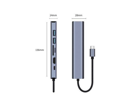 Концентратор Dynamode 7-in-1 USB-C to HDTV 4K/30Hz, 2хUSB3.0, RJ45, USB-C PD 100W, SD/MicroSD (BYL-2303), изображение 5 Концентратор Dynamode 7-in-1 USB-C to HDTV 4K/30Hz, 2хUSB3.0, RJ45, USB-C PD 100W, SD/MicroSD (BYL-2303), изображение 5