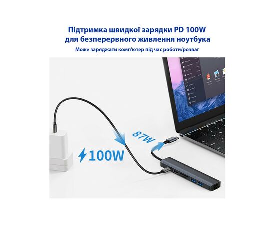 Концентратор Dynamode 7-in-1 USB-C to HDTV 4K/30Hz, 2хUSB3.0, RJ45, USB-C PD 100W, SD/MicroSD (BYL-2303), изображение 8 Концентратор Dynamode 7-in-1 USB-C to HDTV 4K/30Hz, 2хUSB3.0, RJ45, USB-C PD 100W, SD/MicroSD (BYL-2303), изображение 8