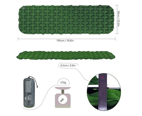Туристический коврик Naturehike FC-10 NH19Z001-P, 65 мм, зелений (6927595735350), изображение 2