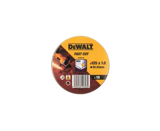 Круг отрезной DeWALT INOX, нержавеющая сталь/листовой металл, 125x22.23x1.0 мм, 10 шт (DT3507)