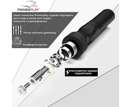 Скакалка PowerPlay 4208 швидкісна Чорна (PP_4208_Black), изображение 2 Скакалка PowerPlay 4208 швидкісна Чорна (PP_4208_Black), изображение 2