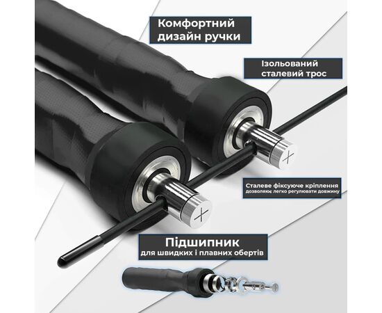 Скакалка PowerPlay 4208 швидкісна Чорна (PP_4208_Black), изображение 3 Скакалка PowerPlay 4208 швидкісна Чорна (PP_4208_Black), изображение 3