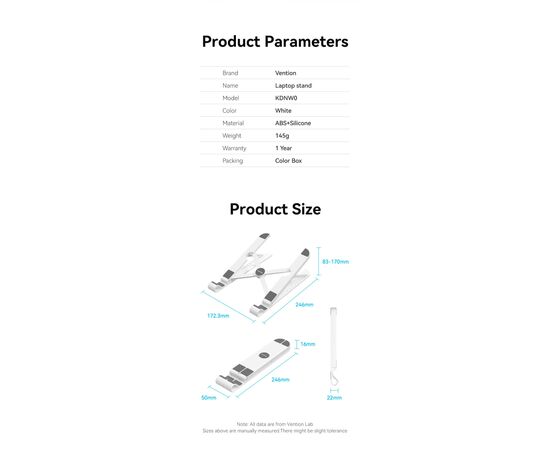 Подставка для ноутбука Vention Laptop X-type Stand White ABS 83-170мм (KDNW0), изображение 11 Подставка для ноутбука Vention Laptop X-type Stand White ABS 83-170мм (KDNW0), изображение 11