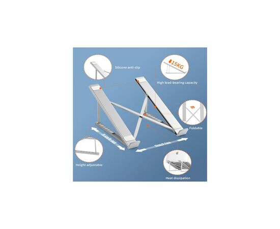 Подставка для ноутбука Vention Foldable 90-136mm Laptop up 15.6" stand silver (H055-SL), изображение 3 Подставка для ноутбука Vention Foldable 90-136mm Laptop up 15.6" stand silver (H055-SL), изображение 3