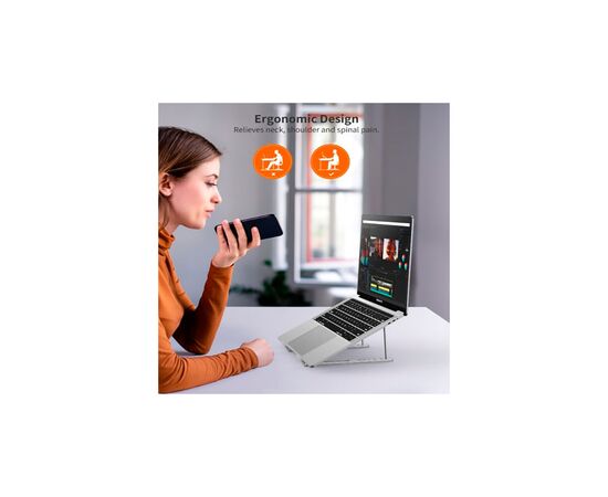 Подставка для ноутбука Vention Foldable 90-136mm Laptop up 15.6" stand silver (H055-SL), изображение 6 Подставка для ноутбука Vention Foldable 90-136mm Laptop up 15.6" stand silver (H055-SL), изображение 6