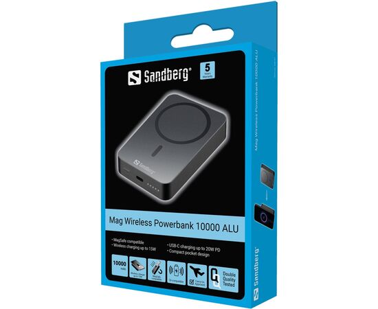 Батарея універсальна Sandberg 10000mAh 20W Magnetic Wireless Qi 15W (420-97), зображення 4 Батарея універсальна Sandberg 10000mAh 20W Magnetic Wireless Qi 15W (420-97), зображення 4