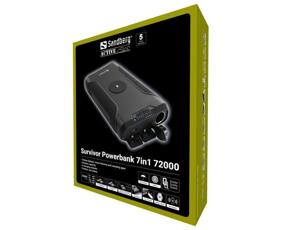 Батарея универсальная Sandberg 72000mAh, Survivor, DC/70W, PD/60W, QC3.0/18W, Cigar Lighter,Wireless (420-64), изображение 5 Батарея универсальная Sandberg 72000mAh, Survivor, DC/70W, PD/60W, QC3.0/18W, Cigar Lighter,Wireless (420-64), изображение 5