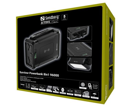 Батарея универсальная Sandberg 96000mAh, Survivor, DC/84W, PD/60W, Cigar Lighter 180W, Wireless, LiFePo4 (420-78), изображение 6 Батарея универсальная Sandberg 96000mAh, Survivor, DC/84W, PD/60W, Cigar Lighter 180W, Wireless, LiFePo4 (420-78), изображение 6