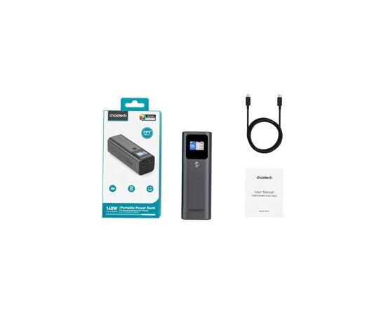 Батарея универсальная Choetech 27000mAh, PD/140W in/out, 2*USB-C/PD5.0, QC3.0/22W, TFT Display (B670-CCGY), изображение 4 Батарея универсальная Choetech 27000mAh, PD/140W in/out, 2*USB-C/PD5.0, QC3.0/22W, TFT Display (B670-CCGY), изображение 4