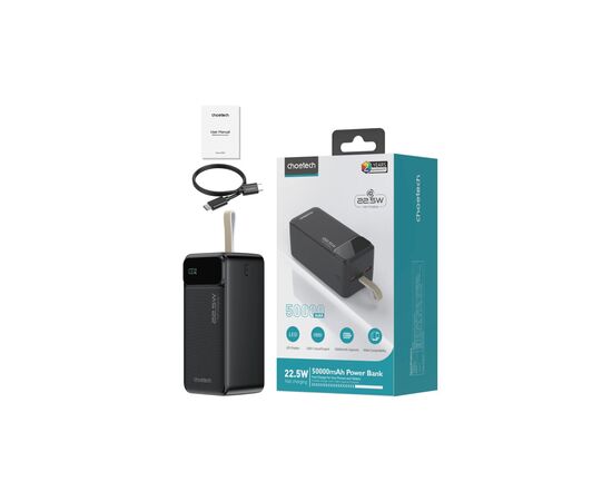 Батарея универсальная Choetech 50000mAh, PD QC/3.0/22.5W, USB-C In/out, 2*USB-A (B732-ACBK), изображение 3 Батарея универсальная Choetech 50000mAh, PD QC/3.0/22.5W, USB-C In/out, 2*USB-A (B732-ACBK), изображение 3