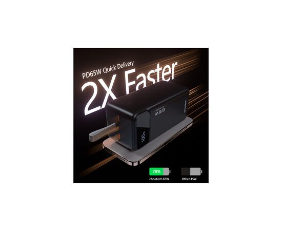 Батарея универсальная Choetech 50000mAh, PD/65W, QC/3.0, USB-C In/out, 2*USB-A (B733-CCBK), изображение 7 Батарея универсальная Choetech 50000mAh, PD/65W, QC/3.0, USB-C In/out, 2*USB-A (B733-CCBK), изображение 7