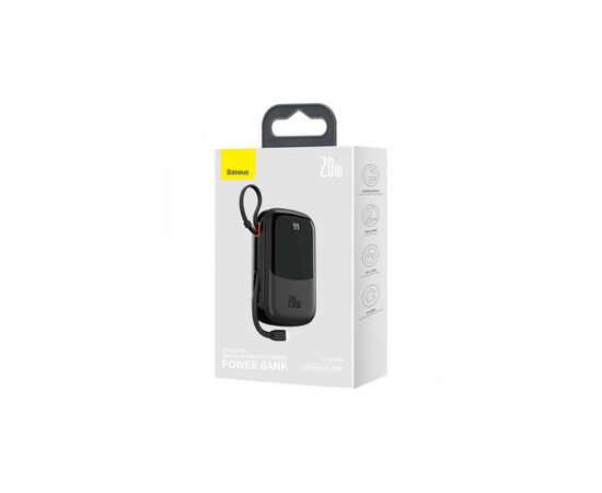 Батарея универсальная Baseus Qpow 20000mAh 20W, PD/3.0, QC/3.0, built-in lightning, black (PPQD060201), изображение 4 Батарея универсальная Baseus Qpow 20000mAh 20W, PD/3.0, QC/3.0, built-in lightning, black (PPQD060201), изображение 4