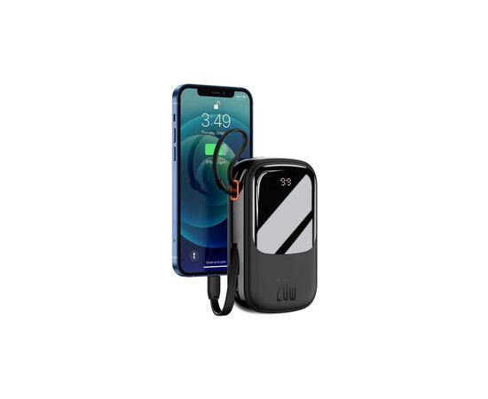 Батарея универсальная Baseus Qpow 20000mAh 20W, PD/3.0, QC/3.0, built-in lightning, black (PPQD060201), изображение 7 Батарея универсальная Baseus Qpow 20000mAh 20W, PD/3.0, QC/3.0, built-in lightning, black (PPQD060201), изображение 7