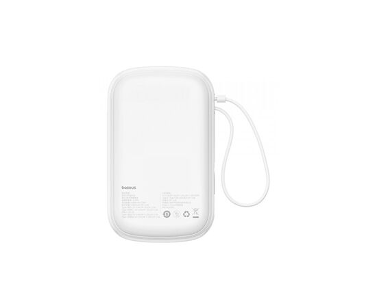 Батарея универсальная Baseus Qpow Pro+ 20000mAh 22,5W, PD/3.0, QC/3.0, FCP, AFC, built-in USB-C cable, white (P10067103213-00), изображение 4 Батарея универсальная Baseus Qpow Pro+ 20000mAh 22,5W, PD/3.0, QC/3.0, FCP, AFC, built-in USB-C cable, white (P10067103213-00), изображение 4