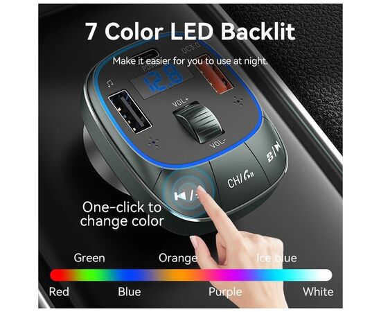 FM модулятор Vention PD 54W 3-Port USB (C+A+A) LED/USB Flash/Bluetooth, вольтметр (FFLB0), изображение 11 FM модулятор Vention PD 54W 3-Port USB (C+A+A) LED/USB Flash/Bluetooth, вольтметр (FFLB0), изображение 11