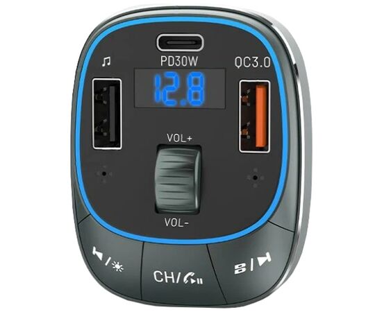FM модулятор Vention PD 54W 3-Port USB (C+A+A) LED/USB Flash/Bluetooth, вольтметр (FFLB0), изображение 2 FM модулятор Vention PD 54W 3-Port USB (C+A+A) LED/USB Flash/Bluetooth, вольтметр (FFLB0), изображение 2