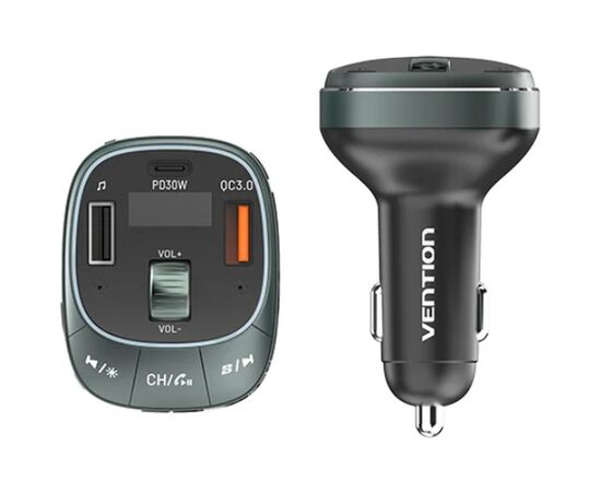 FM модулятор Vention PD 54W 3-Port USB (C+A+A) LED/USB Flash/Bluetooth, вольтметр (FFLB0), изображение 3 FM модулятор Vention PD 54W 3-Port USB (C+A+A) LED/USB Flash/Bluetooth, вольтметр (FFLB0), изображение 3