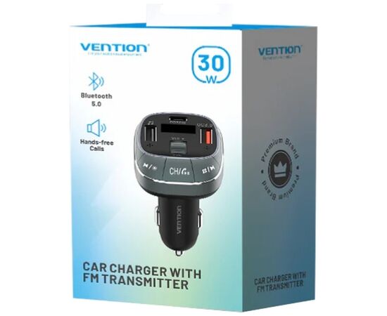 FM модулятор Vention PD 54W 3-Port USB (C+A+A) LED/USB Flash/Bluetooth, вольтметр (FFLB0), изображение 4 FM модулятор Vention PD 54W 3-Port USB (C+A+A) LED/USB Flash/Bluetooth, вольтметр (FFLB0), изображение 4