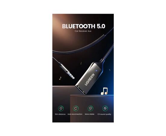 FM модулятор Ugreen Bluetooth 5.0 Aux with mic CM309 UGREEN Black (70601), изображение 5 FM модулятор Ugreen Bluetooth 5.0 Aux with mic CM309 UGREEN Black (70601), изображение 5