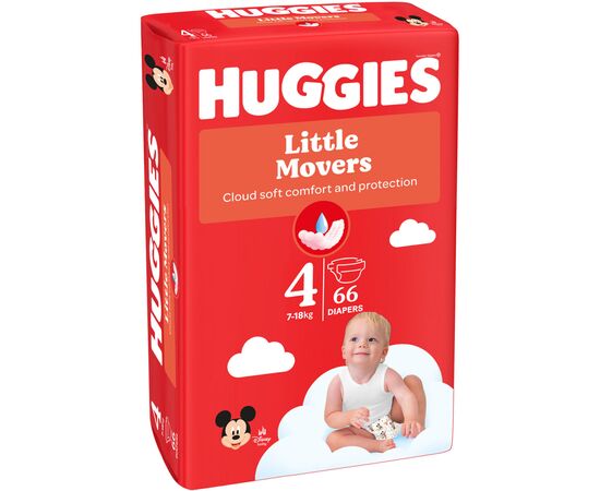 Подгузники Huggies Little Movers Mega 4 (7-18) кг 66 шт (5029053548777), изображение 2 Подгузники Huggies Little Movers Mega 4 (7-18) кг 66 шт (5029053548777), изображение 2