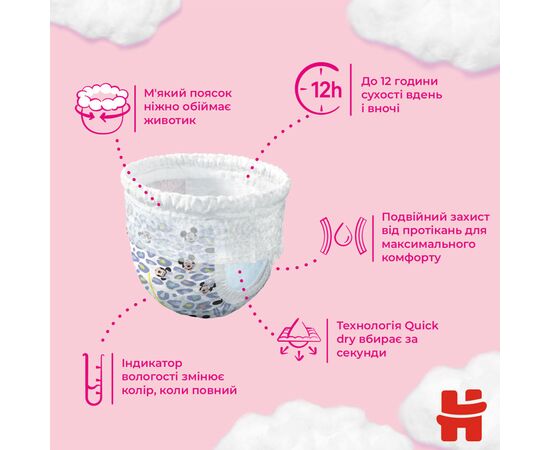 Подгузники Huggies Little Movers/Pants 6 (15-25 кг) для девочки 44 шт (5029053547664), изображение 4 Подгузники Huggies Little Movers/Pants 6 (15-25 кг) для девочки 44 шт (5029053547664), изображение 4