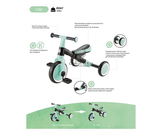 Детский велосипед Globber Learning Trike 2 в 1, синий (735-101), изображение 10 Детский велосипед Globber Learning Trike 2 в 1, синий (735-101), изображение 10