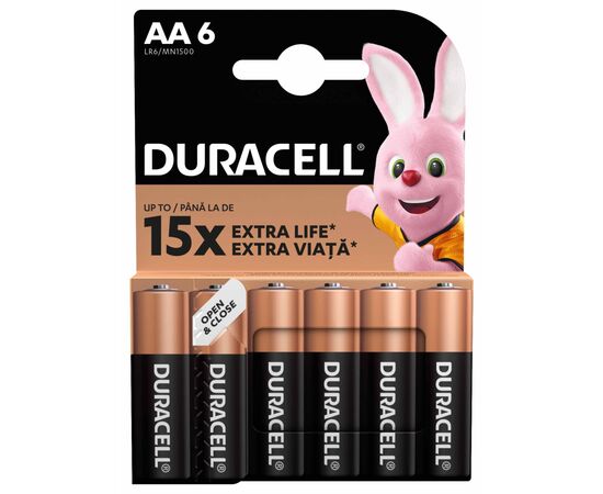 Батарейка Duracell AA MN1500 LR06 * 6 (5007757), зображення 2 Батарейка Duracell AA MN1500 LR06 * 6 (5007757), зображення 2