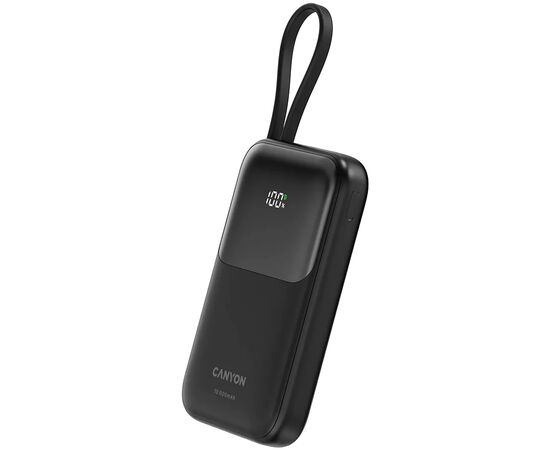 Батарея универсальная Canyon 10000mAh OnPower 101 PD/22.5W built-in cable Black (CNS-CPB101BK), изображение 2 Батарея универсальная Canyon 10000mAh OnPower 101 PD/22.5W built-in cable Black (CNS-CPB101BK), изображение 2