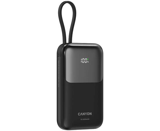 Батарея универсальная Canyon 10000mAh OnPower 101 PD/22.5W built-in cable Black (CNS-CPB101BK), изображение 3 Батарея универсальная Canyon 10000mAh OnPower 101 PD/22.5W built-in cable Black (CNS-CPB101BK), изображение 3