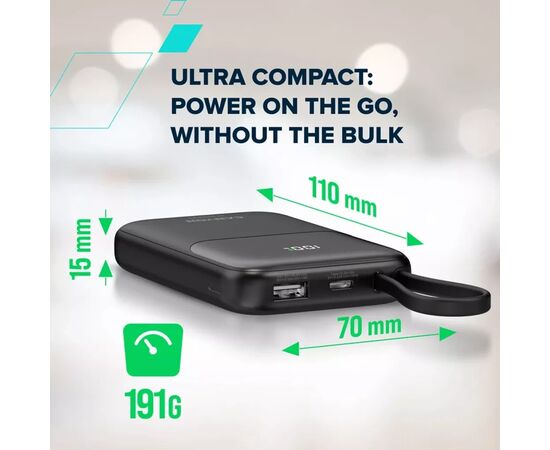 Батарея универсальная Canyon 10000mAh OnPower 101 PD/22.5W built-in cable Black (CNS-CPB101BK), изображение 7 Батарея универсальная Canyon 10000mAh OnPower 101 PD/22.5W built-in cable Black (CNS-CPB101BK), изображение 7
