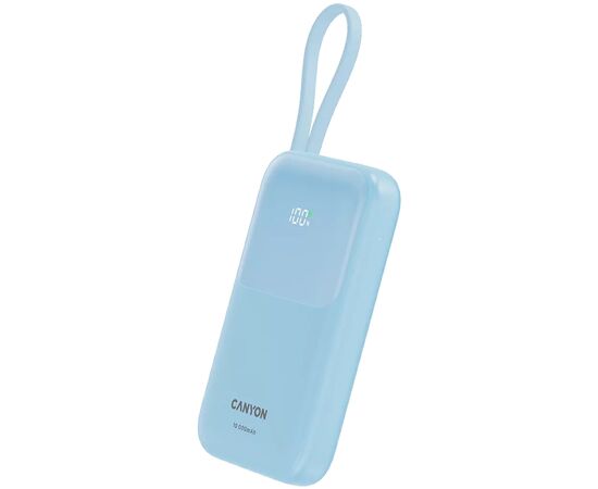 Батарея универсальная Canyon 10000mAh OnPower 101 PD/22.5W built-in cable Blue (CNS-CPB101BL), изображение 2 Батарея универсальная Canyon 10000mAh OnPower 101 PD/22.5W built-in cable Blue (CNS-CPB101BL), изображение 2
