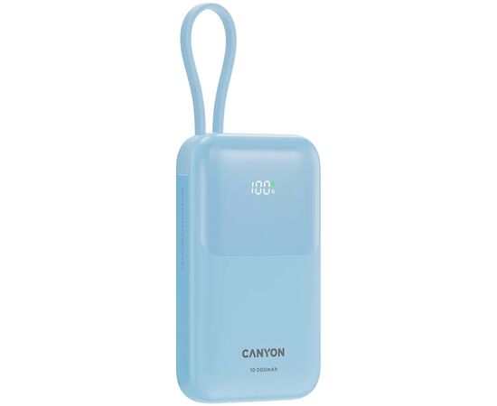 Батарея универсальная Canyon 10000mAh OnPower 101 PD/22.5W built-in cable Blue (CNS-CPB101BL), изображение 3 Батарея универсальная Canyon 10000mAh OnPower 101 PD/22.5W built-in cable Blue (CNS-CPB101BL), изображение 3