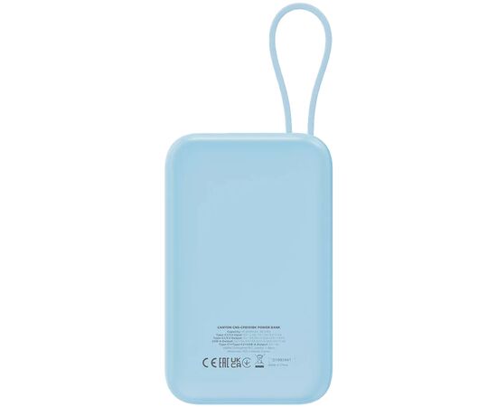 Батарея универсальная Canyon 10000mAh OnPower 101 PD/22.5W built-in cable Blue (CNS-CPB101BL), изображение 4 Батарея универсальная Canyon 10000mAh OnPower 101 PD/22.5W built-in cable Blue (CNS-CPB101BL), изображение 4