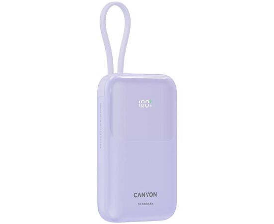 Батарея универсальная Canyon 10000mAh OnPower 101 PD/22.5W built-in cable Purple (CNS-CPB101PU), изображение 3 Батарея универсальная Canyon 10000mAh OnPower 101 PD/22.5W built-in cable Purple (CNS-CPB101PU), изображение 3