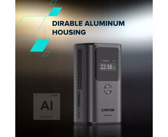 Батарея универсальная Canyon 10000mAh OnPower 130 TFT PD/30W Dark Grey (CNS-CPB130DG), изображение 5 Батарея универсальная Canyon 10000mAh OnPower 130 TFT PD/30W Dark Grey (CNS-CPB130DG), изображение 5