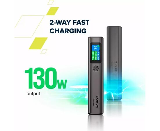 Батарея универсальная Canyon 20000mAh OnPower 230 TFT PD/130W Dark Grey (CNS-CPB230DG), изображение 11 Батарея универсальная Canyon 20000mAh OnPower 230 TFT PD/130W Dark Grey (CNS-CPB230DG), изображение 11