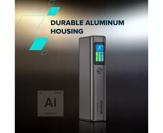 Батарея универсальная Canyon 20000mAh OnPower 230 TFT PD/130W Dark Grey (CNS-CPB230DG), изображение 6 Батарея универсальная Canyon 20000mAh OnPower 230 TFT PD/130W Dark Grey (CNS-CPB230DG), изображение 6
