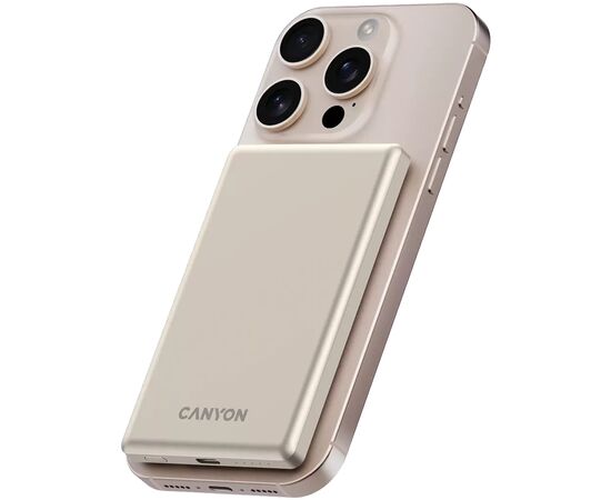 Батарея универсальная Canyon 5000mAh OnPower 505 slim Magsafe PD/20W Beige (CNS-CPB505BE), изображение 6 Батарея универсальная Canyon 5000mAh OnPower 505 slim Magsafe PD/20W Beige (CNS-CPB505BE), изображение 6