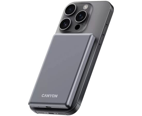 Батарея универсальная Canyon 5000mAh OnPower 505 slim Magsafe PD/20W Dark Grey (CNS-CPB505DG), изображение 6 Батарея универсальная Canyon 5000mAh OnPower 505 slim Magsafe PD/20W Dark Grey (CNS-CPB505DG), изображение 6