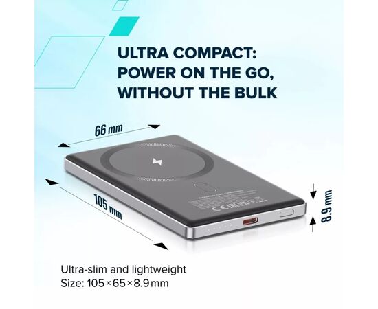 Батарея универсальная Canyon 5000mAh OnPower 505 slim Magsafe PD/20W Dark Grey (CNS-CPB505DG), изображение 8 Батарея универсальная Canyon 5000mAh OnPower 505 slim Magsafe PD/20W Dark Grey (CNS-CPB505DG), изображение 8