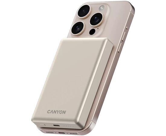 Батарея универсальная Canyon 10000mAh OnPower 510 slim Magsafe PD/20W Beige (CNS-CPB510BE), изображение 6 Батарея универсальная Canyon 10000mAh OnPower 510 slim Magsafe PD/20W Beige (CNS-CPB510BE), изображение 6