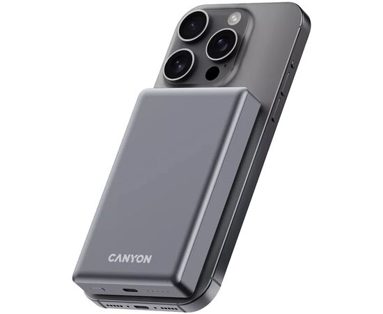 Батарея универсальная Canyon 10000mAh OnPower 510 slim Magsafe PD/20W Dark Grey (CNS-CPB510DG), изображение 6 Батарея универсальная Canyon 10000mAh OnPower 510 slim Magsafe PD/20W Dark Grey (CNS-CPB510DG), изображение 6