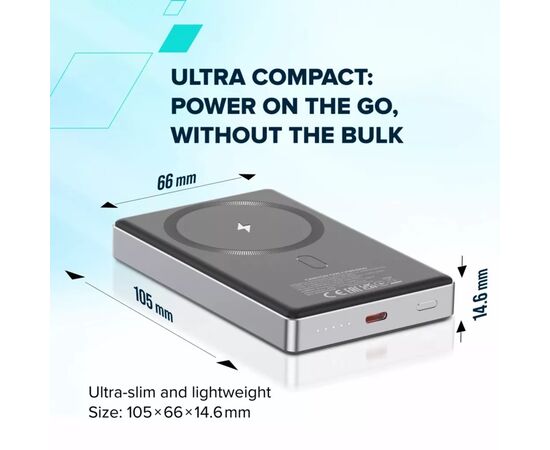 Батарея универсальная Canyon 10000mAh OnPower 510 slim Magsafe PD/20W Dark Grey (CNS-CPB510DG), изображение 8 Батарея универсальная Canyon 10000mAh OnPower 510 slim Magsafe PD/20W Dark Grey (CNS-CPB510DG), изображение 8