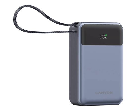 Батарея универсальная Canyon 20000mAh OnPower 600 PD/65W built-in cable Dark Grey (CNS-CPB600DG), изображение 2 Батарея универсальная Canyon 20000mAh OnPower 600 PD/65W built-in cable Dark Grey (CNS-CPB600DG), изображение 2